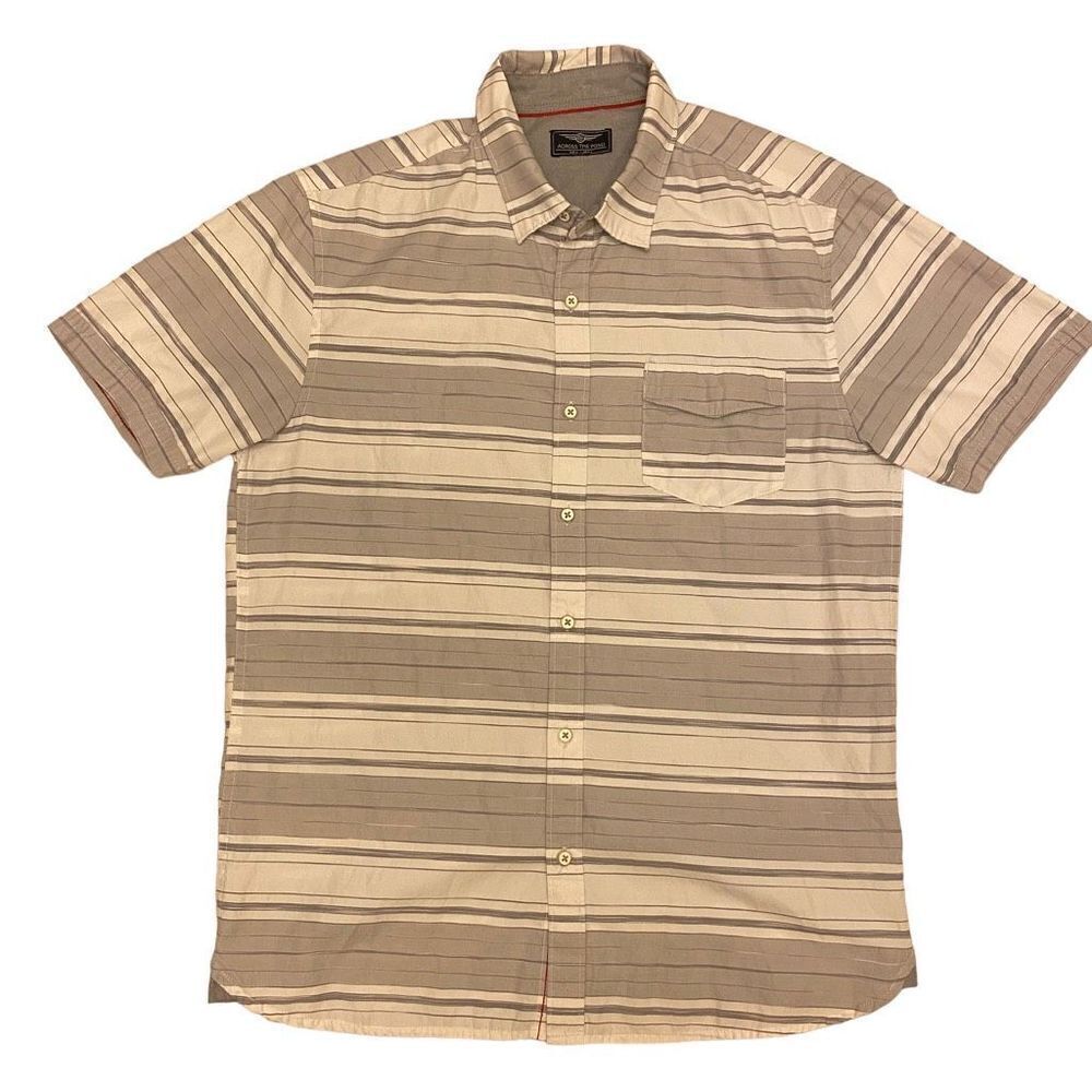Across The Pond Gray and White‎ Striped Button Down Shirt Size L